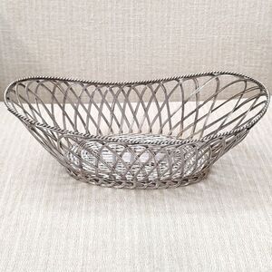 Silver Woven Metal Oval Basket Vintage